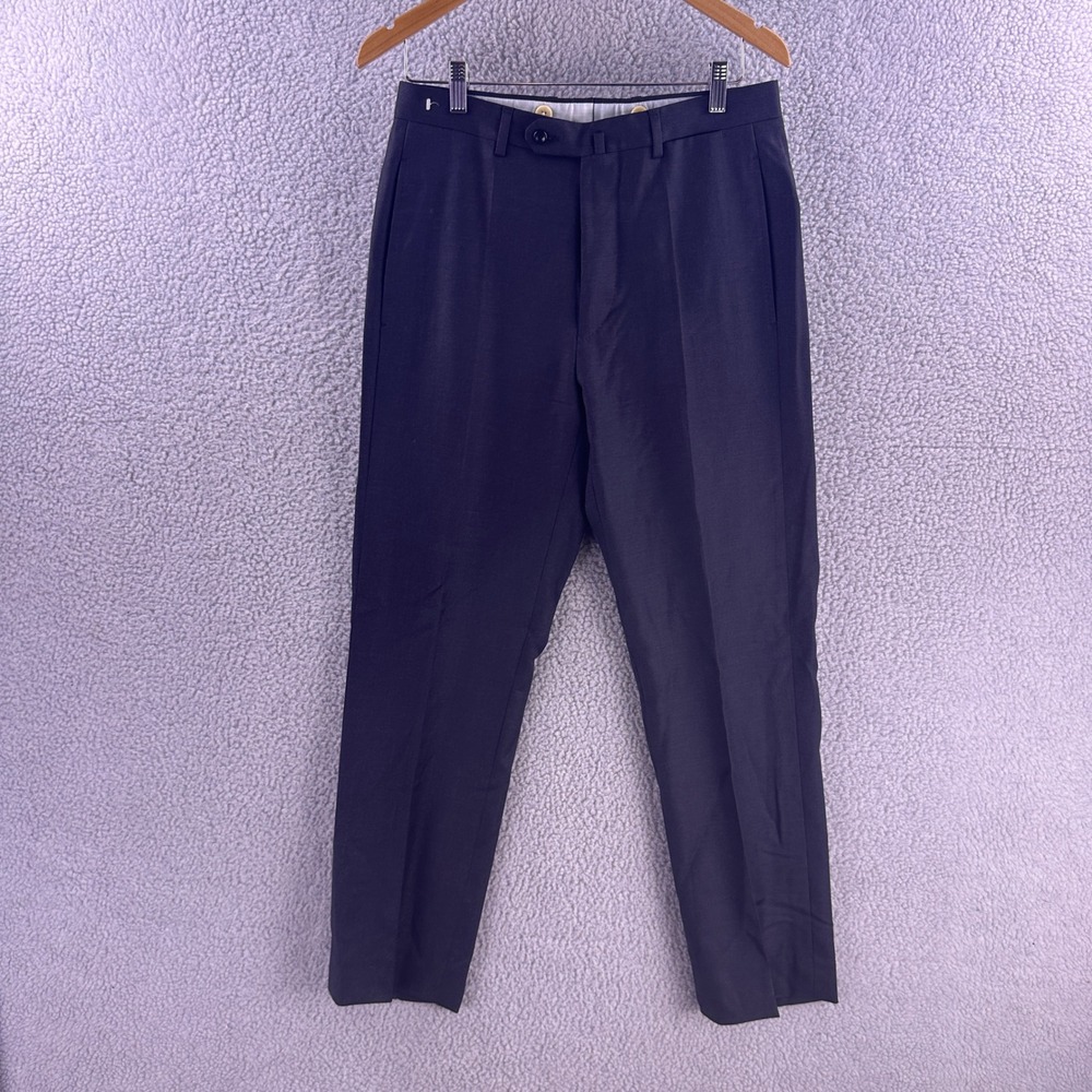 Incotex Super 100s Wool Dress Pants Mens 32x30 Navy Blue Flat Front Made Italy